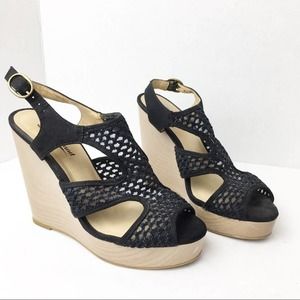 Lucky Brand Black Perforated Heel Wedges Size 7